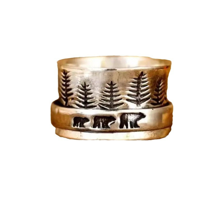 Fashion Silver Elephant And Forest Ring